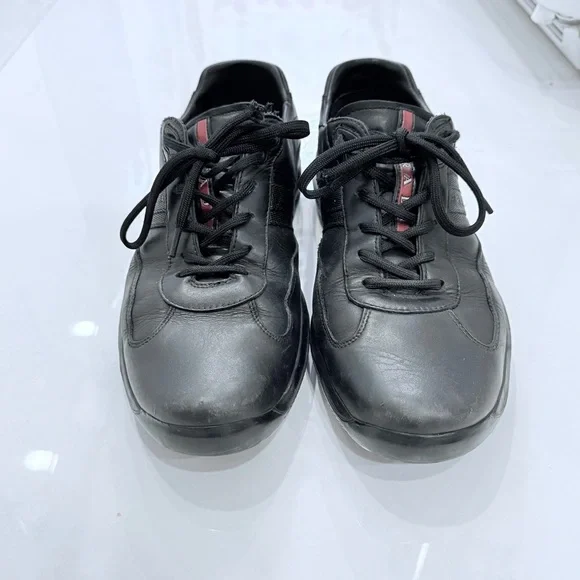 Prada Men's Black Leather Sneakers - Picture 2 of 7